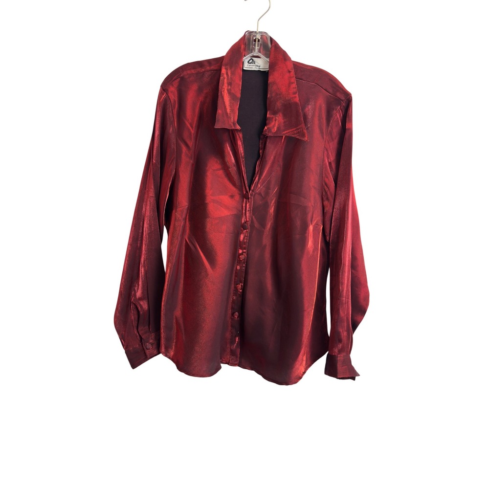 Carolina Bay Red Metallic Shimmer Button Down Blouse Plus Size 18/20 Long Sleeve